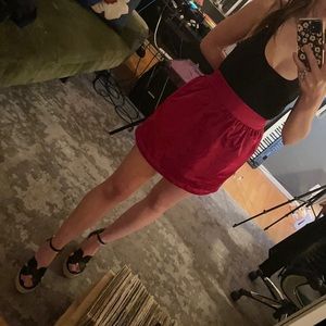 Red Satin High Waisted Silk Mini Skirt